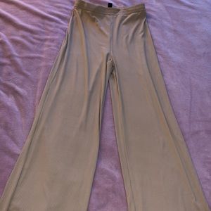 Elastic waist rib-knit wide leg pants